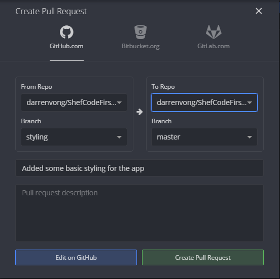 pull request dialog